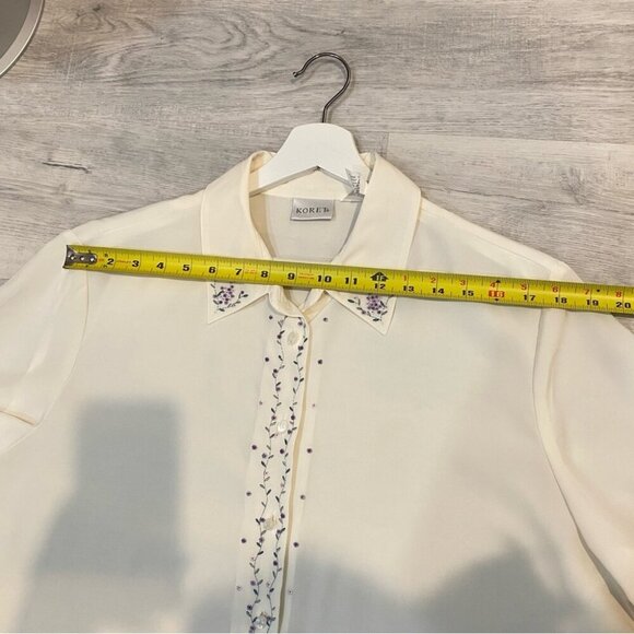 Vintage Koret Floral Embroidered Ladies Collared Button Down Shirt Coquette Girl - Picture 10 of 16